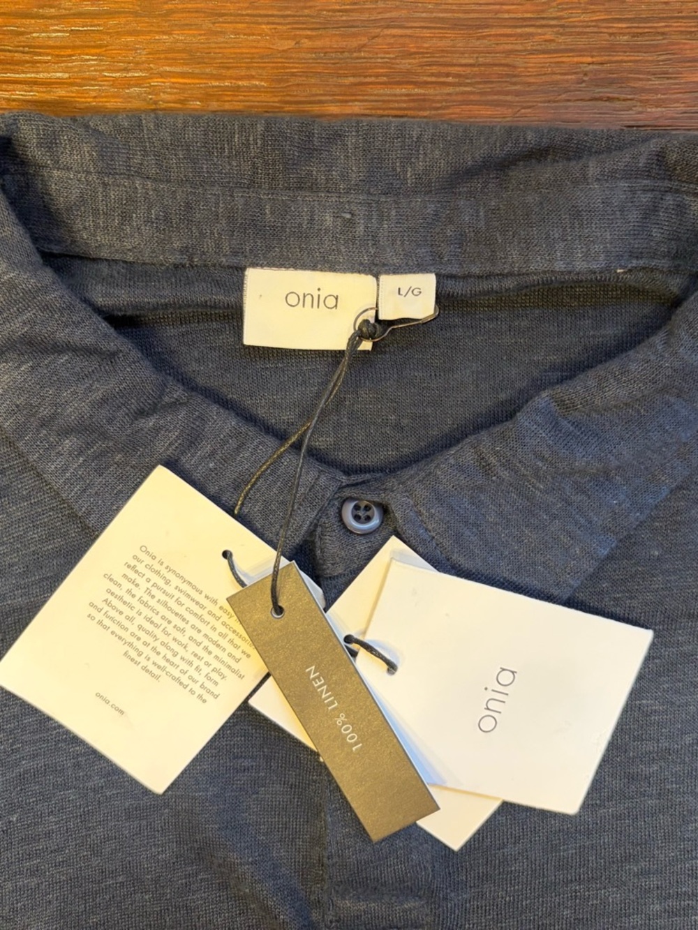 New 100% Linen Soft Lightweight Onia Men's Navy Polo Shirt-Sheer